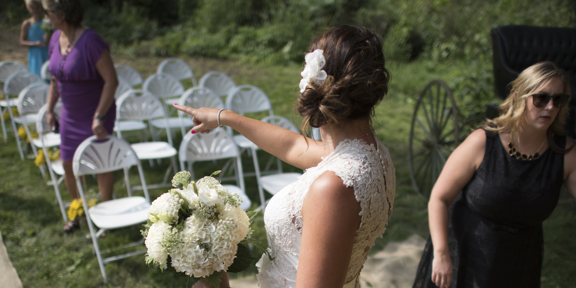Bride pointing